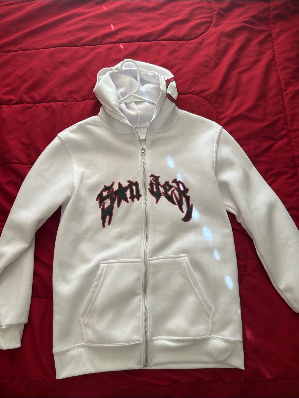 Marvel White Zip-Up Hoodie with Red and Black Graphic